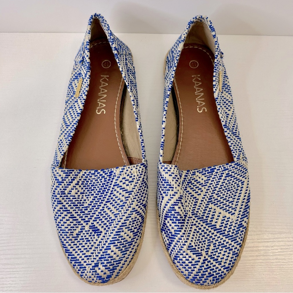 Kaanas Blue & White Print With Shimmer Thread Espadrille Flats Size 41 EU 10 US